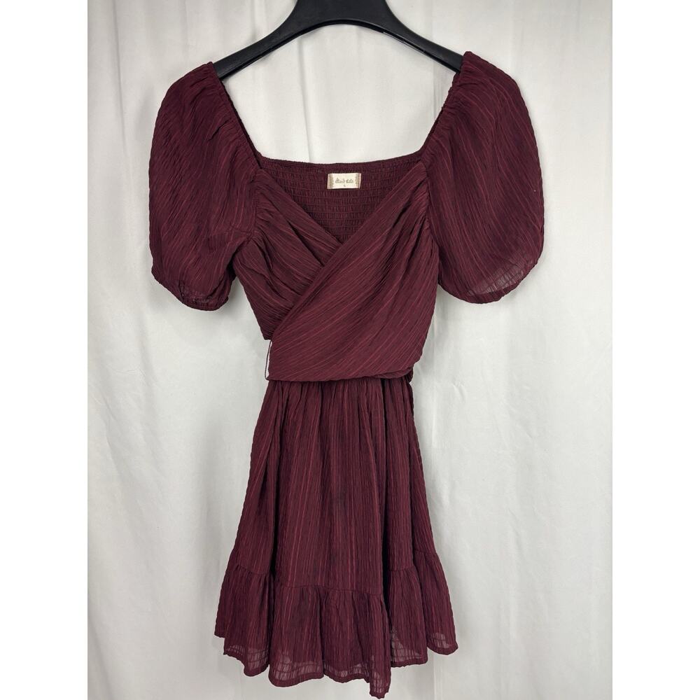 Altar'd State Faux Wrap Dress Burgundy Size S Puff Sleeve Romantic Whimsygoth